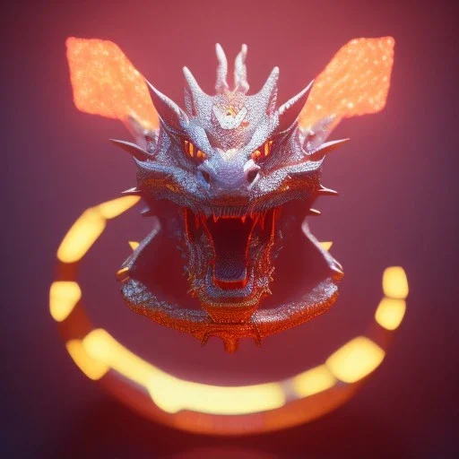 Ring dragon as stone with red diamond eyes, sculpture, hyperphotorealistic, 8k,UHD,macro lens, sharp focus, hyper detail, sparkle, unreal engine 5, neon light, masterpiece, hypermaximalist