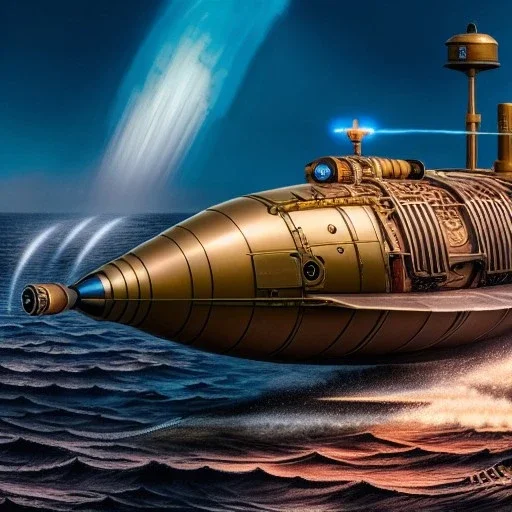 fullbody Drawing of 'sketch of Steampunk Submarine Nautilus',intricate detail,andrea bonelli,Kilian Eng,Ohrai,evan lee,Aleksandr Sidelnikov,KyuYong Eom,three quarters frontal aerial view,toned colors,16k