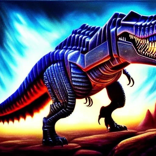 ultra detailed fullbody Portrait in oil on canvas of T-REX a Decepticon , extremely detailed digital painting,intrincate, extremely detailed face,crystal clear Big Glowing eyes, mystical colors , perfectly centered image, perfect composition, rim light, beautiful lighting, 8k, stunning scene,extremely sharp detail, finely tuned detail, ultra high definition raytracing, in the style of robert e howard and pablo oliveira and Ken Kelley and Ohrai Noriyoshi and Simon Bisley and tomzj1