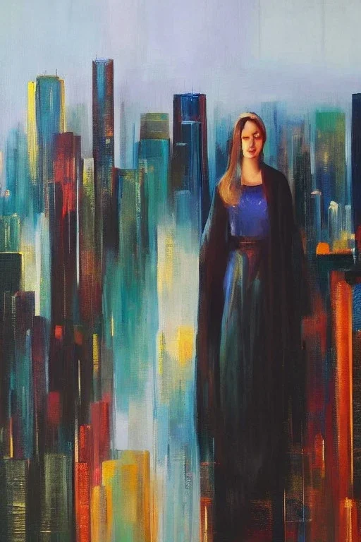 Full body portrait, painting, medium shot lady style of Metropolis