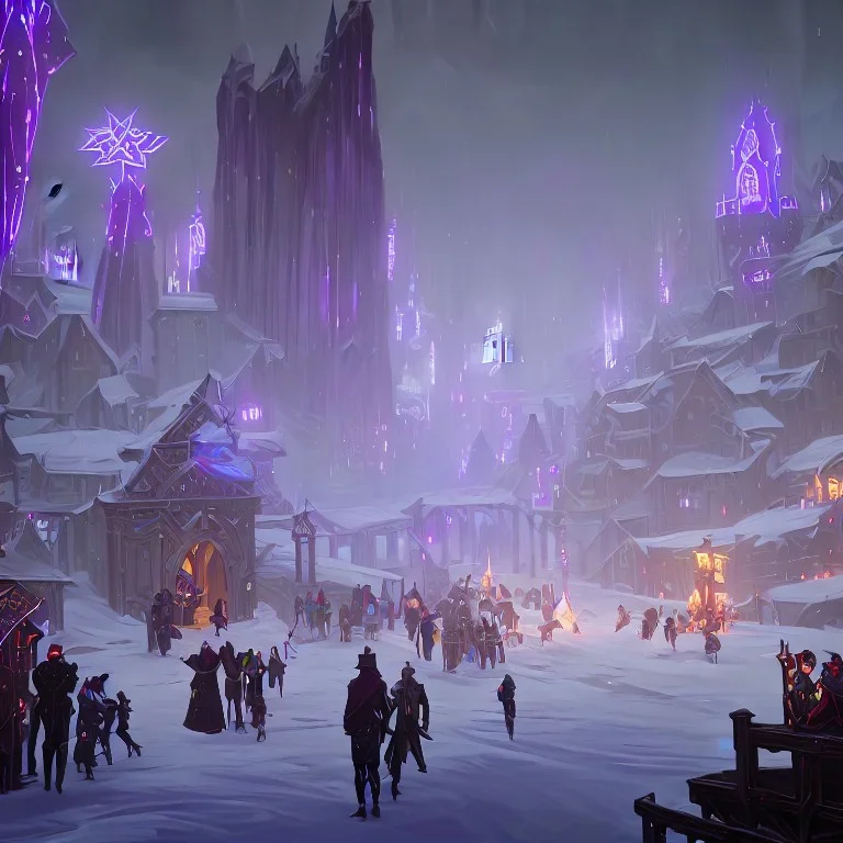 A warlock Christmas festivities in town with bridges