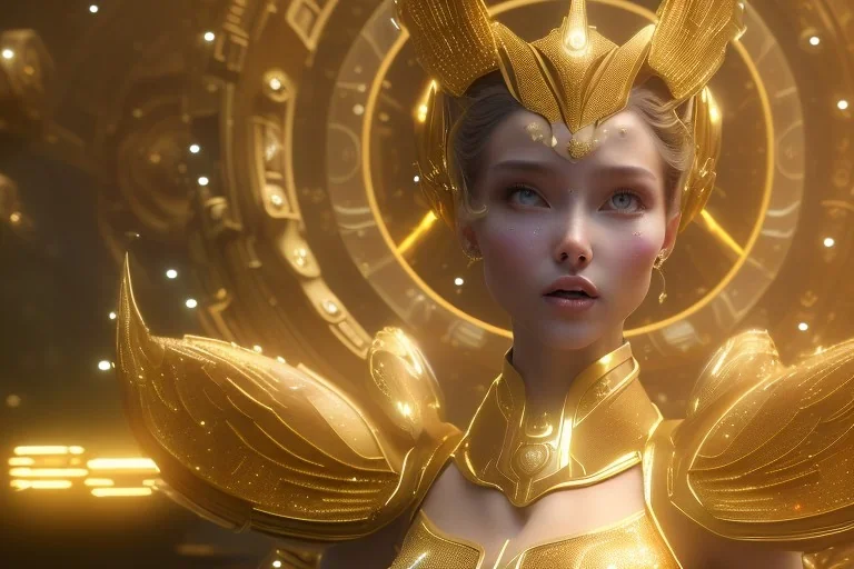  beautiful cosmic woman, golden skin, long hair, nice smiling, magic glamour make up, delicate colors, beautiful glamour galactique dress, ultra sharp focus, 8k, unreal engine 5, extremely sharp detail, light effect, soft light atmosphere of a spaceship, smooth, full of details, face in front, complete vision of face and hair and body