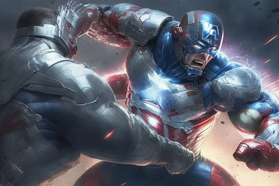 Cyborg Captain America in intense combat