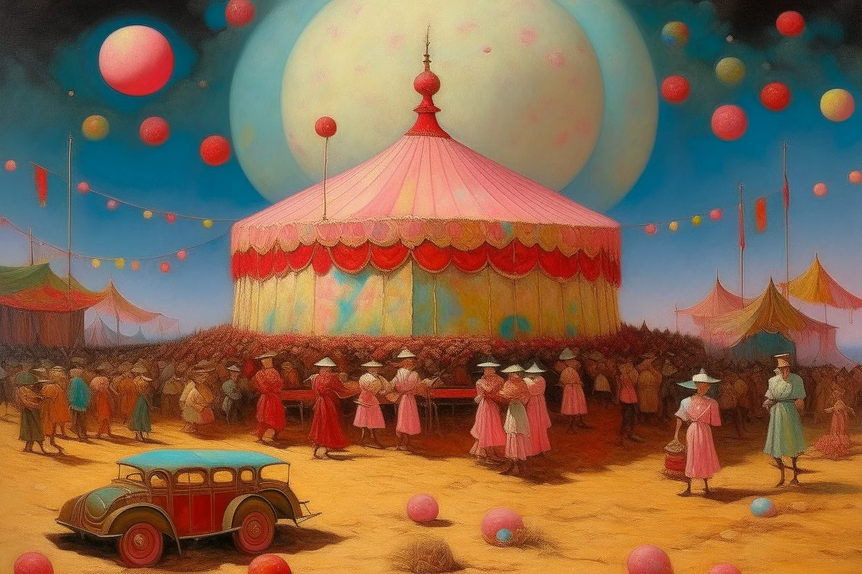 A tan mystical circus made out of candy painted by Birge Harrison