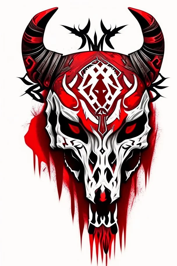 wolf skull with simple red tribal war paint on it