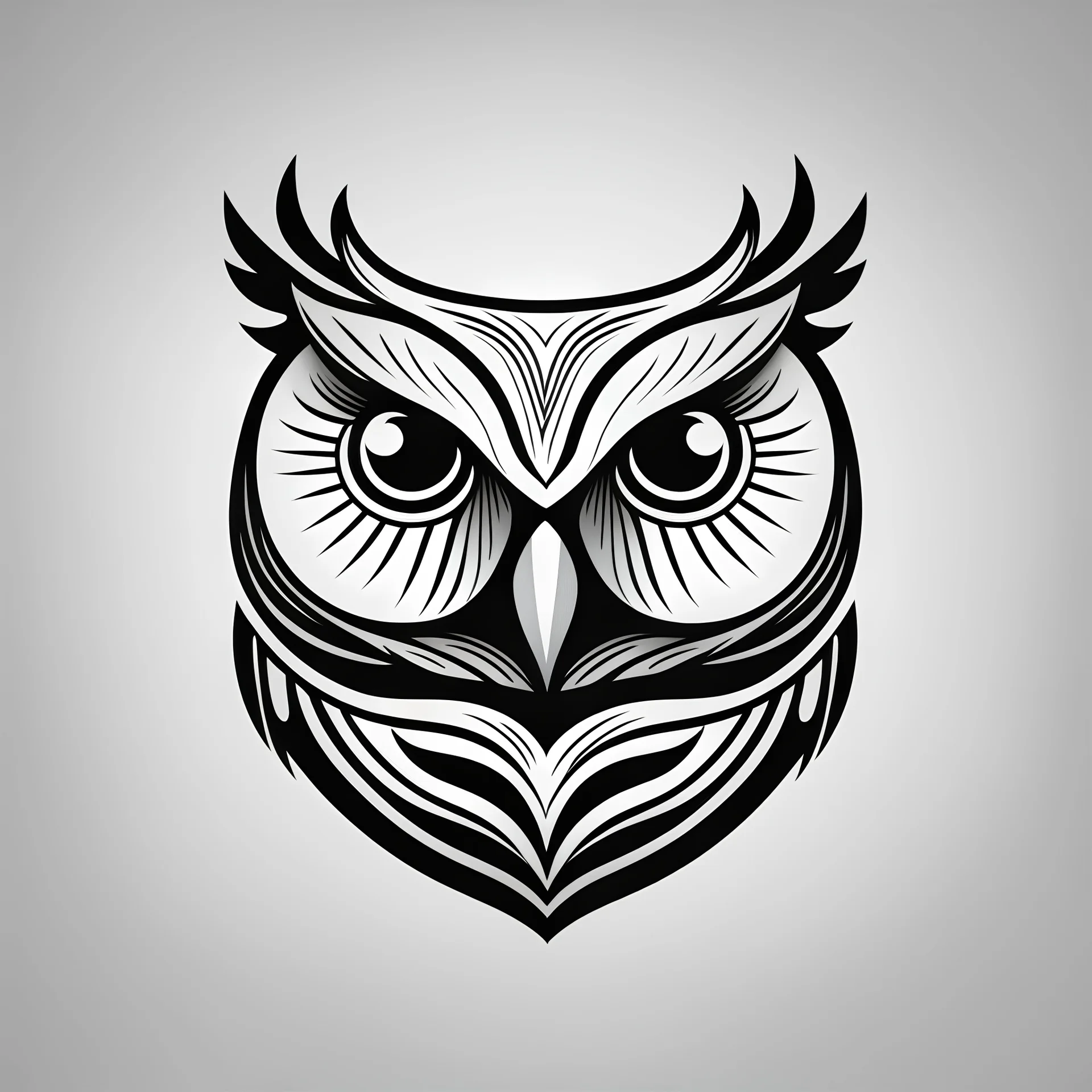 B&W Owl Logo, very simple curvy lines,