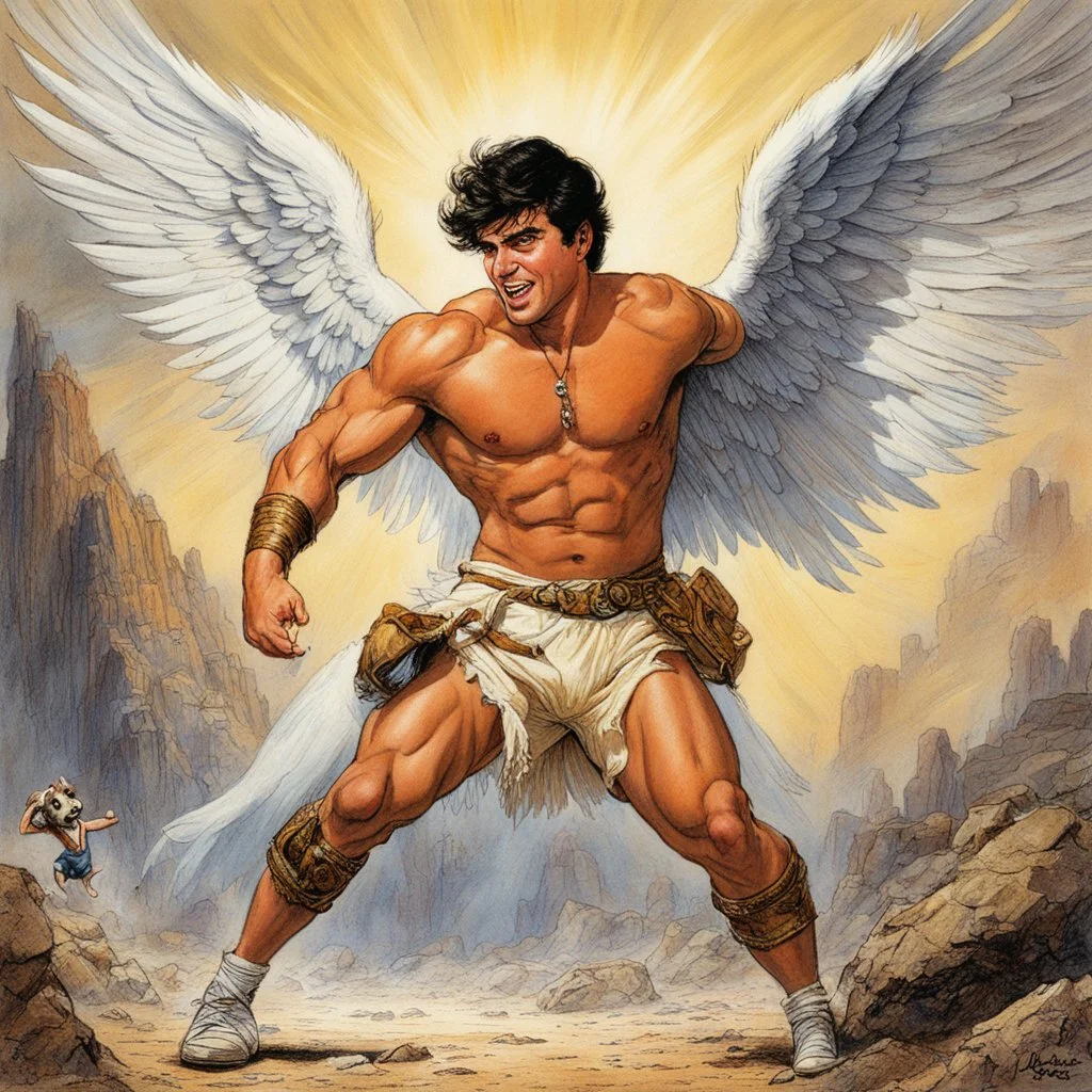 [art by Jack Davis] Jacob wrestling with angel