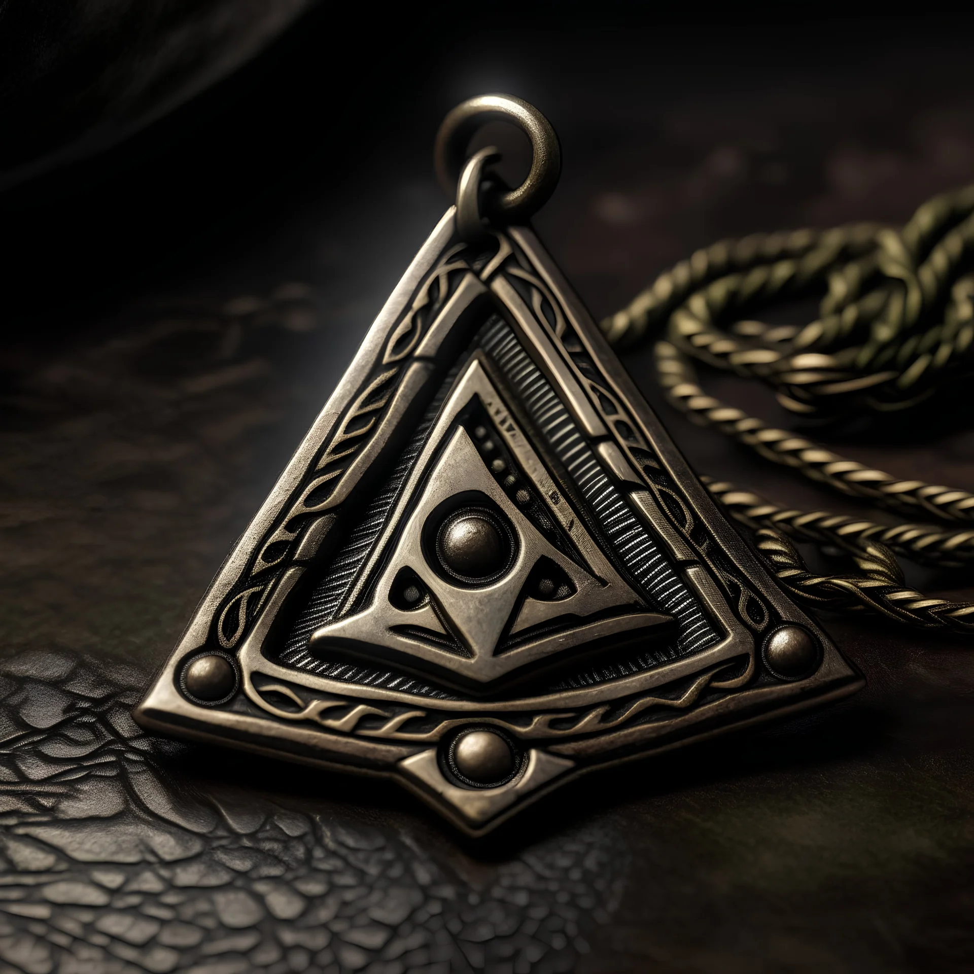 ein nach unten zeigendes dreieck mit einem nebelwiebel auf einem amulet