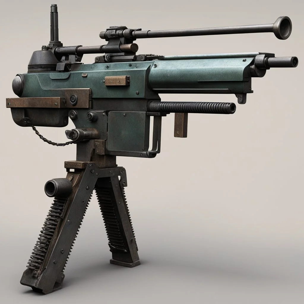 Crude top-fed General-purpose machine gun made-out of scrap metal, junks and a spare screwdriver. - flexible in ammunition choices but significant drawback in magazine sizes and choice of compatible optics.