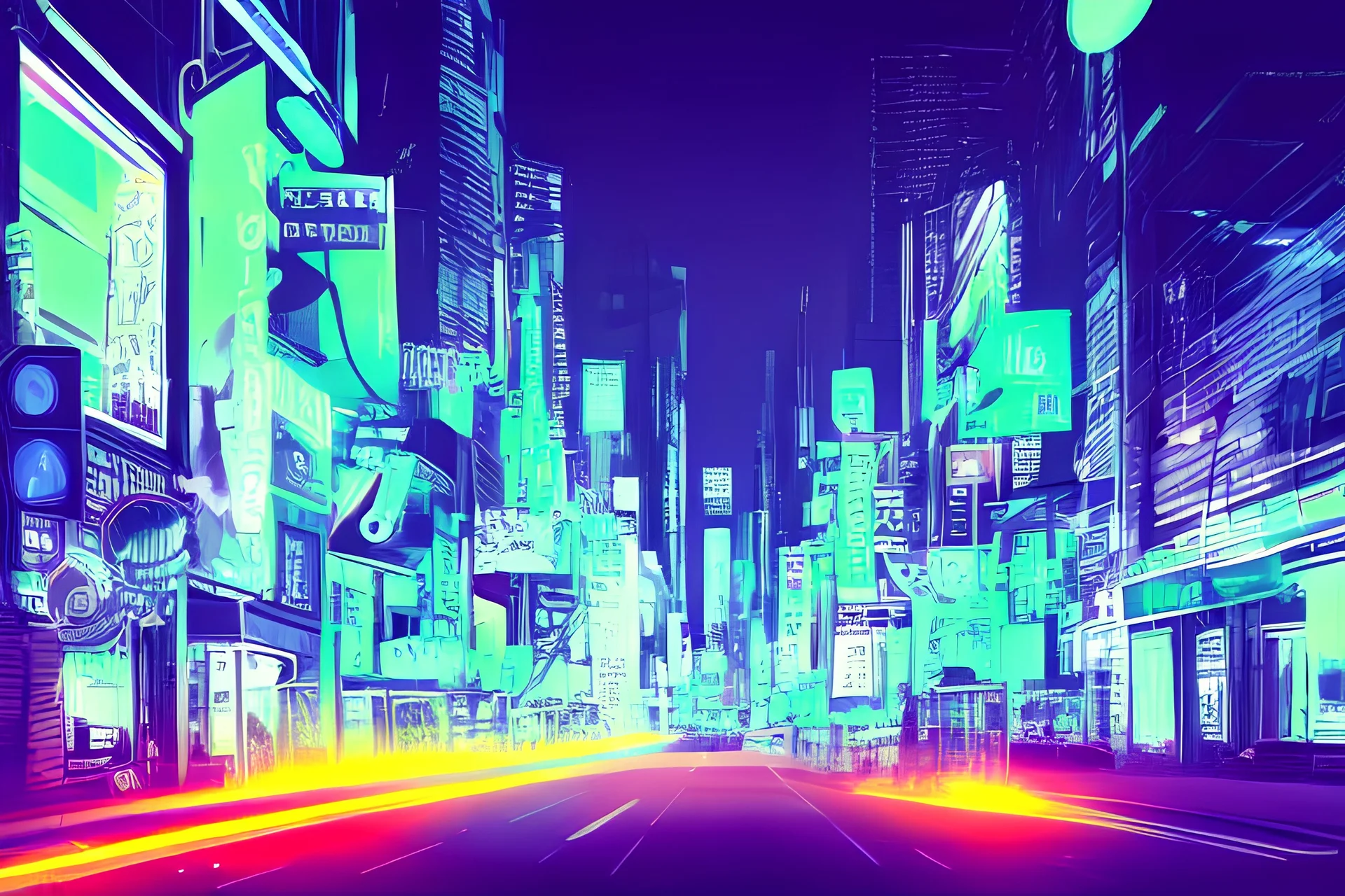 night time city lights, neon, lo-fi theme, background