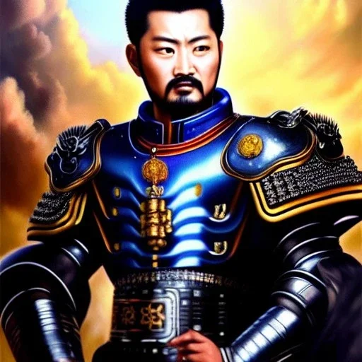 Ultra detailed fullbody Portrait in oil on canvas of Xiahou Dun with armor,helmet,extremely detailed digital painting,ultrarealistic skin,intense stare, extremely detailed face, crystal clear eyes, mystical colors ,perfectly centered image, perfect composition, rim light, beautiful lighting,masterpiece ,8k, stunning scene, raytracing, anatomically correct, in the style of Simon Bisley and Ohrai Noriyoshi and robert e howard and Steve Jung and Wizyakuza and uncannyknack.