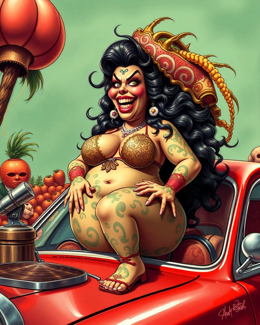 fat disgusting mexican woman in RAT Fink ed roth Style