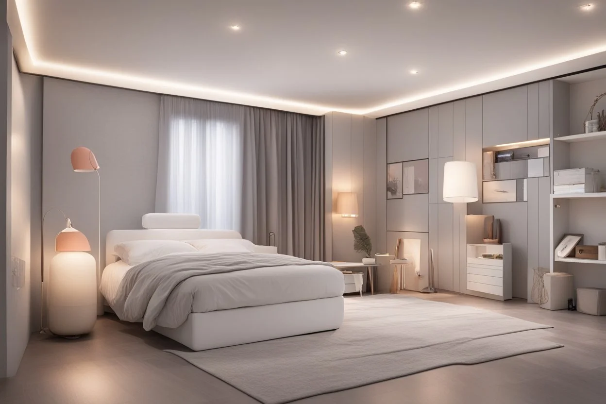 A youthful room with a PC and a bed 190 cm, 90 cm wide, and RGP side lighting model 2024