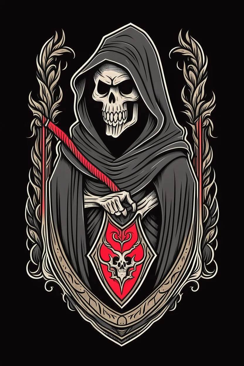 A coat of arms featuring the grim reaper