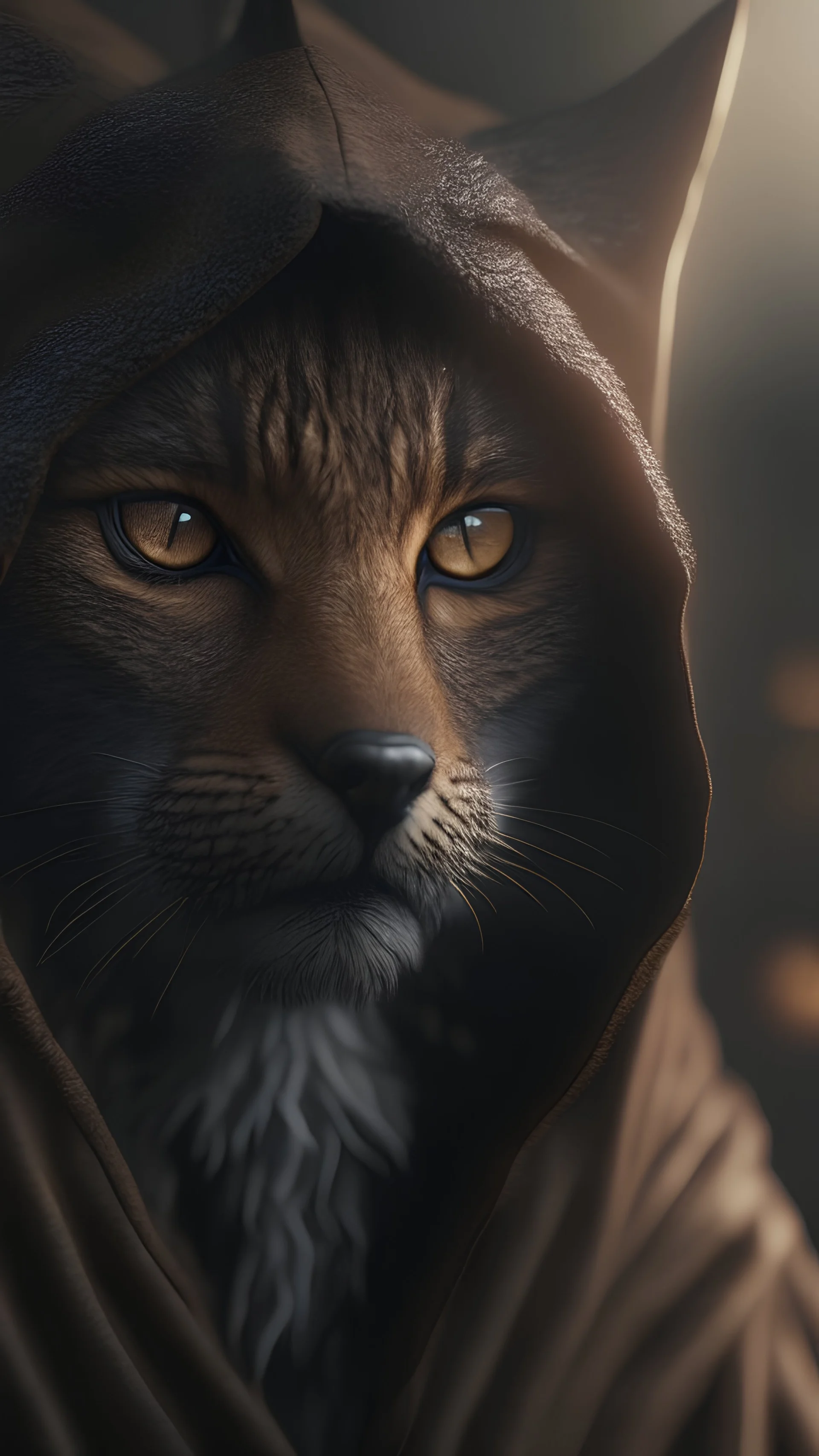 Photoreal Gorgeous Stealthy hooded lynx forgotten realms by lee jeffries, octane render, 8k, high detail