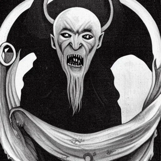 Nosferatu with tentacle beard grey skin and vampire fangs as a Russian Orthodox