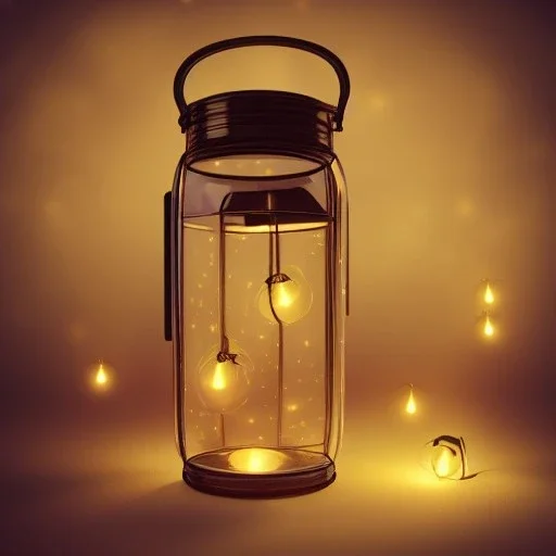 fireflies in a lantern, many ghostly lights inside a belljar, fairy lights, polaroid, symmetry, luminescent glow, moody, tender, photorealistic, octane render, golden hour