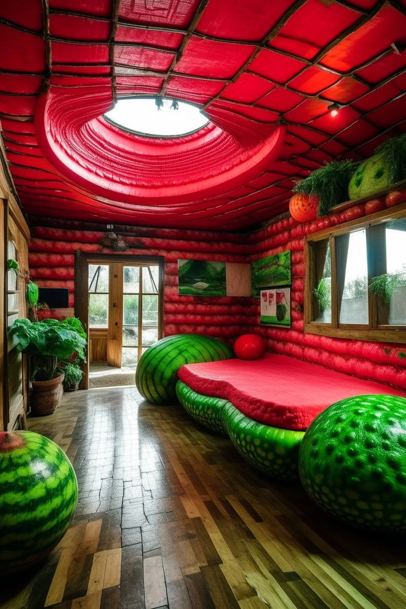 the inside of a house made out of watermelon