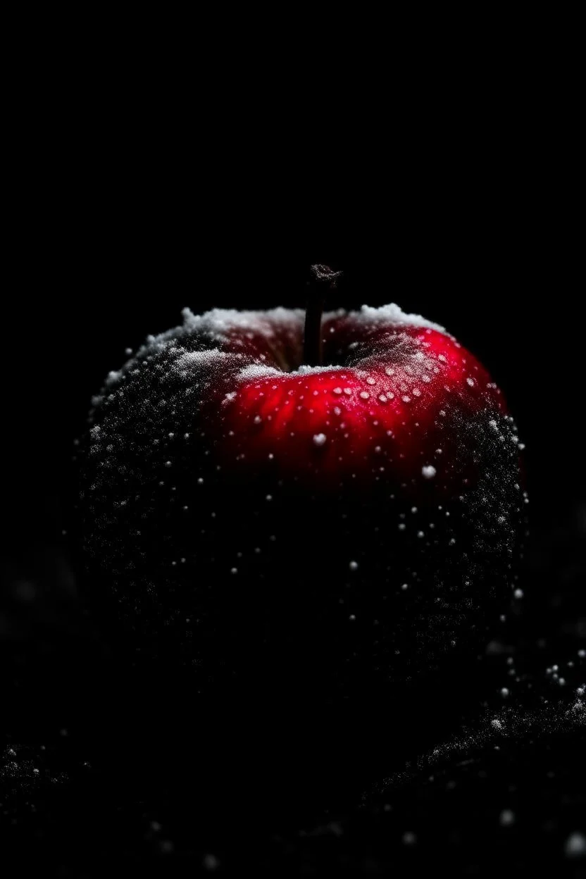 apple with snow and dark mood