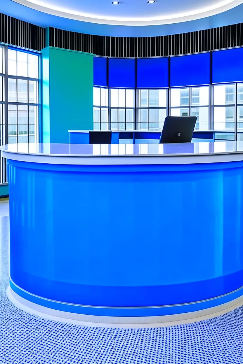 Blue circular reception desk