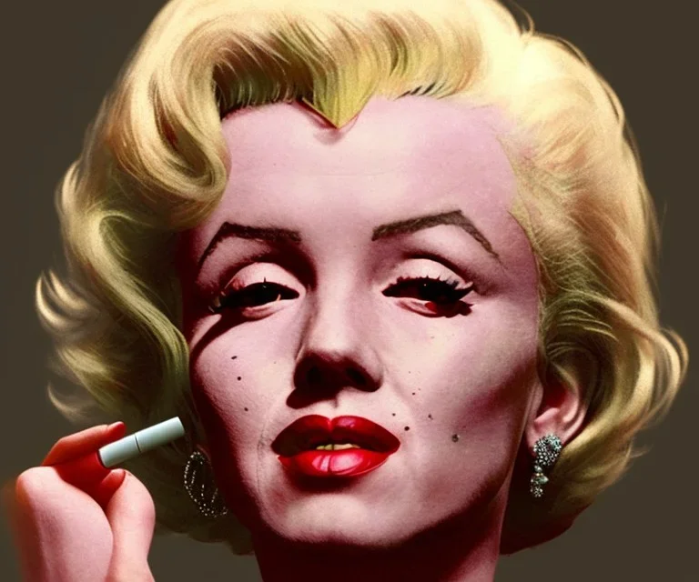 Marilyn Monroe, smokes a cigarette, photorealistic illustration, 4k