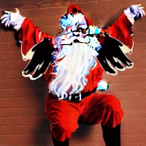 wings, freaky crazy Santa with wings, laughing, flying, satan wings