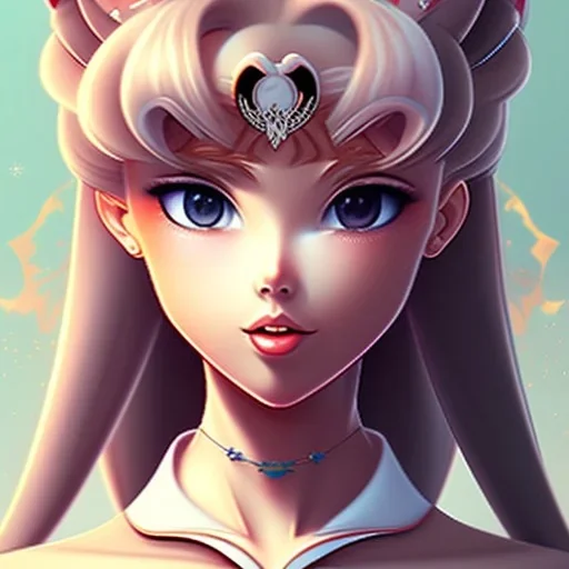 sailor moon con pelo largo rubio, con traje blanco,alas