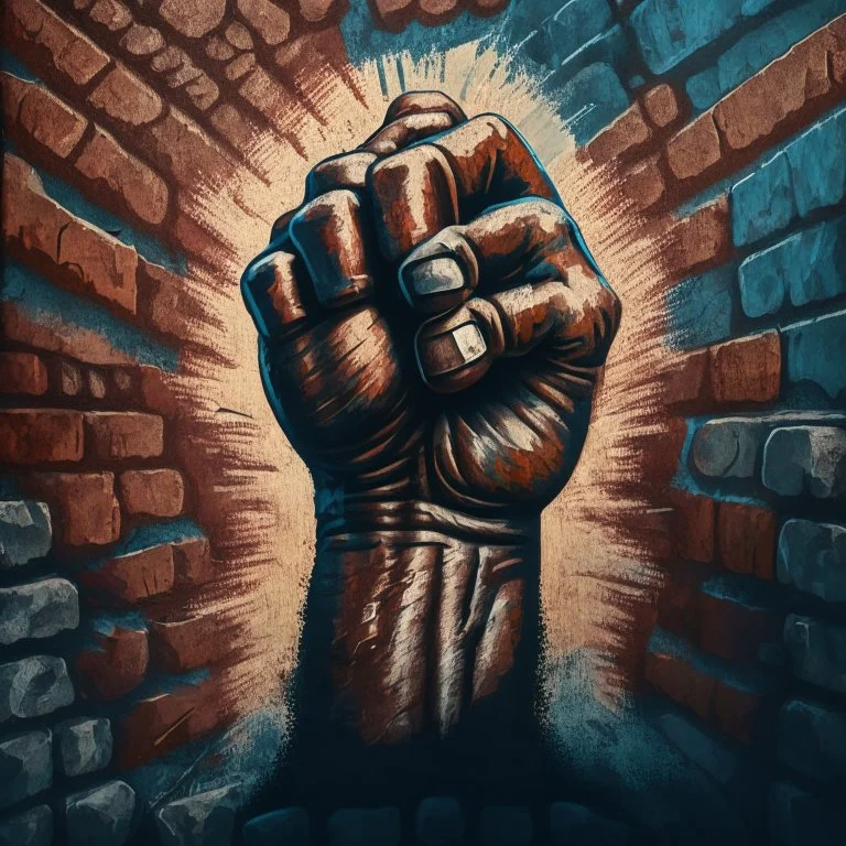 A clenched fist- Art - Tradition - Revolution - Dictator - Mural - Freedom - People, digital art, 4k, full details, high resolution, cinematic