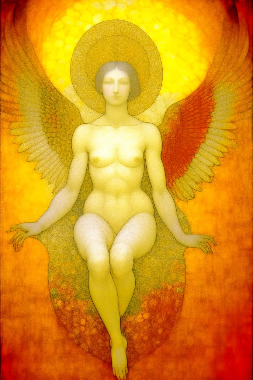 Pale yellow angelic heavens designed in ancient Egyptian hieroglyphics painted by Georges Seurat