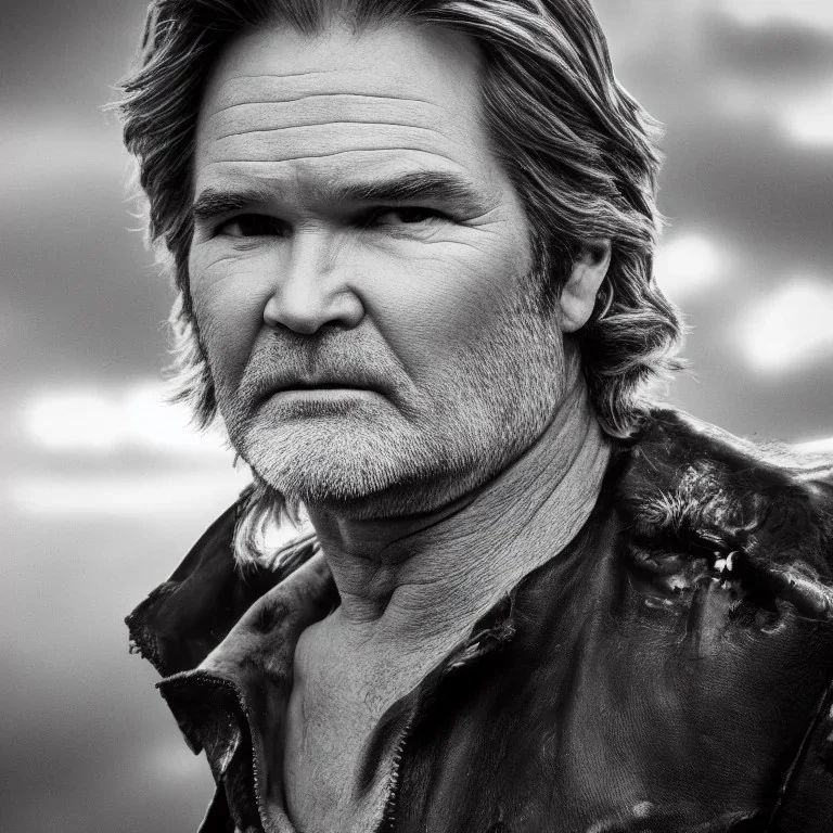 Kurt Russell as Han Solo, dramatic light, close up, smoky background, high detail, cinematic, vignette