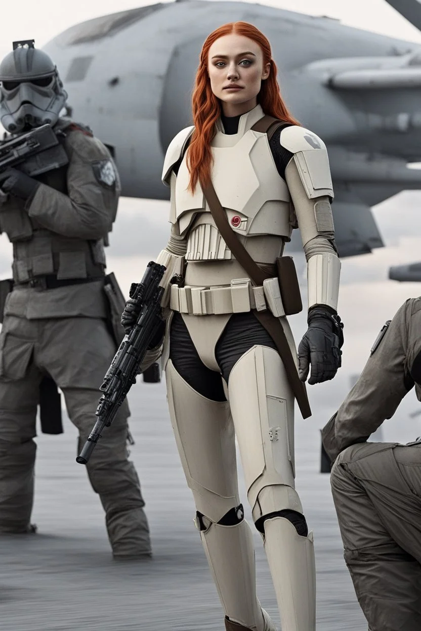 [Sophie Turner] Rounding a bend, Sophie spotted a storage alcove and slipped inside. Crates were piled haphazardly, but among them was a lifeless rebel trooper. His vac-suit was a poor substitute for stormtrooper armor, but it would have to do. Sophie stripped the body quickly, ignoring the sick feeling in her gut. Once clad in the rebel gear, she hurried down the passageway, hoping to blend in long enough to locate an escape pod. The ship was on high alert; groups of rebels rushed