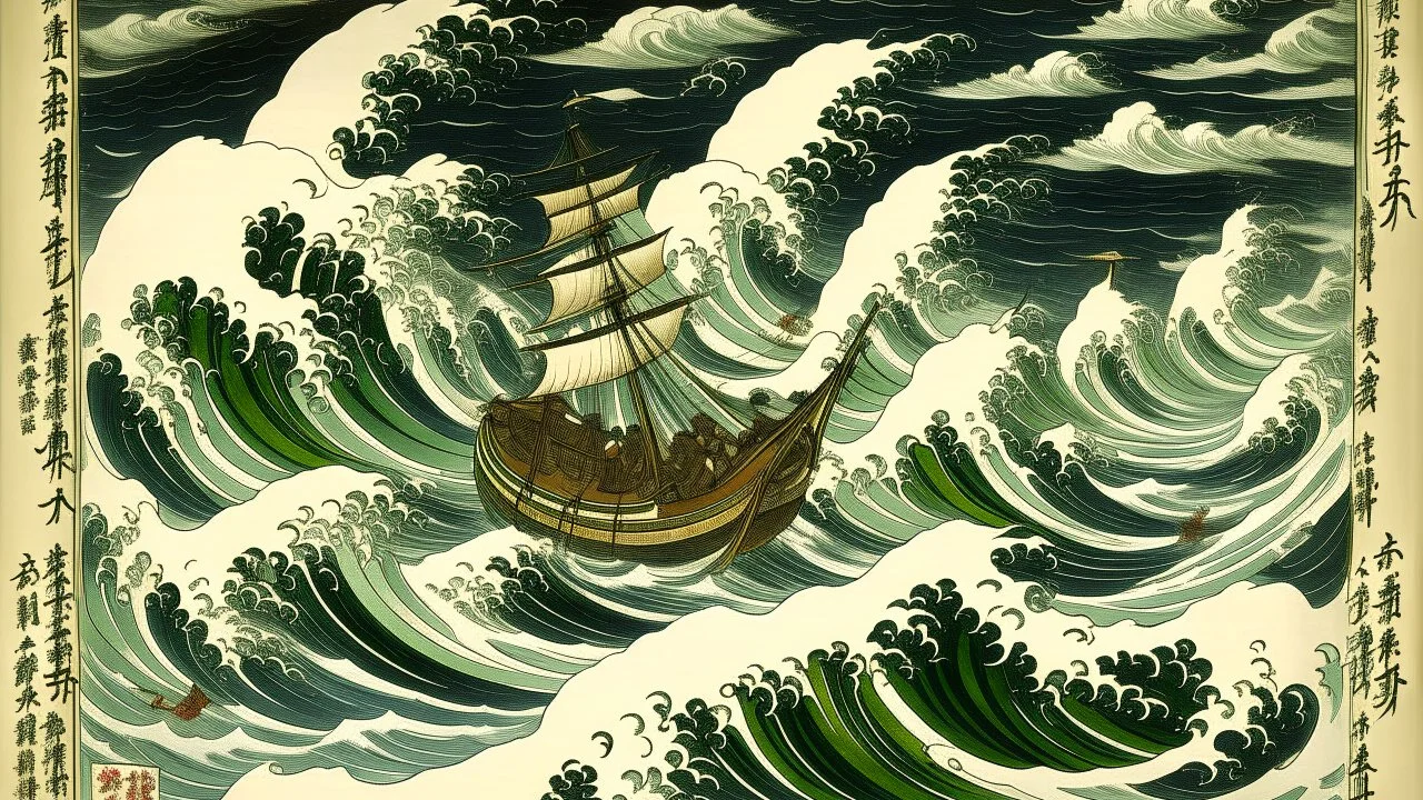 Ships in a whirlpool painted by Utagawa Hiroshige