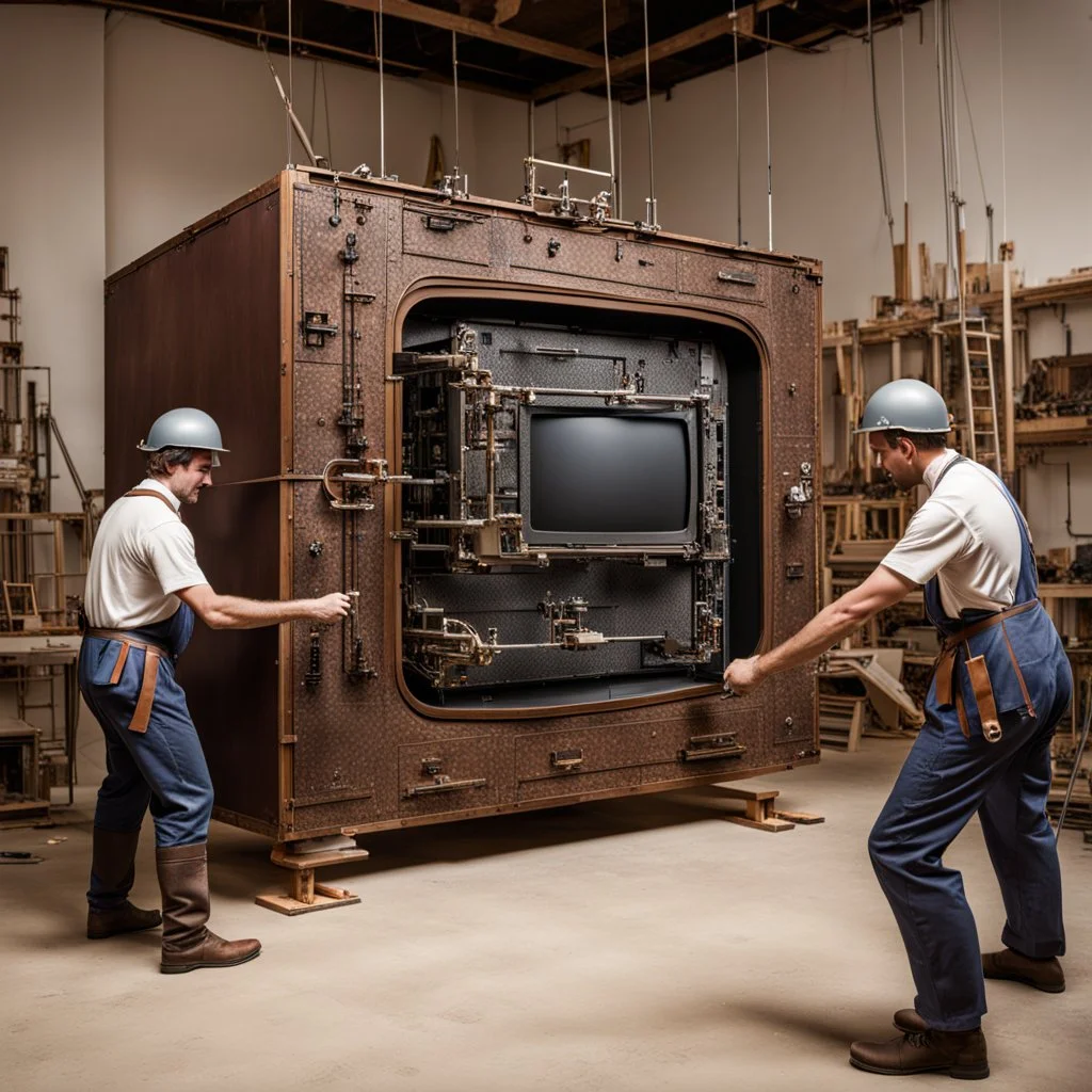 Renaissance engineers constructing a large flat screen television