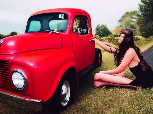 red truck, sexy girl, close up girl, ignore NSFW