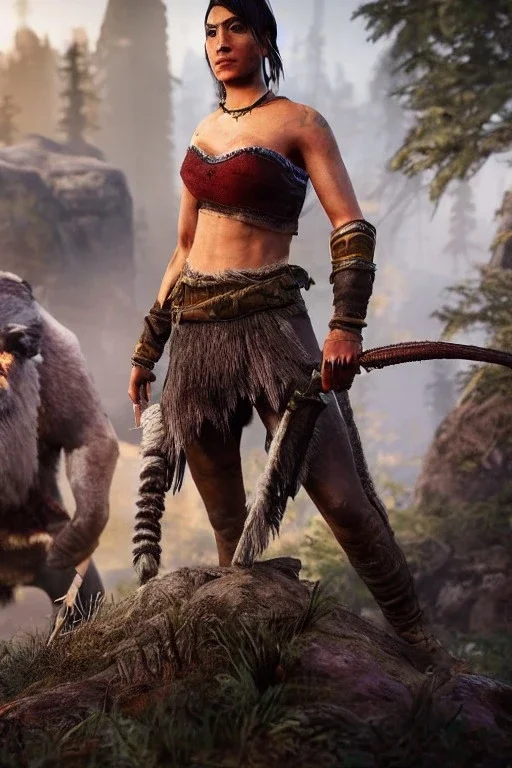 Full body portrait, painting, medium shot lady Style of Far Cry Primal