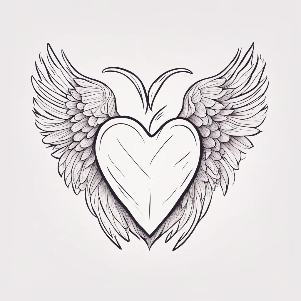 cute line drawing of a heart with wings against a white background.