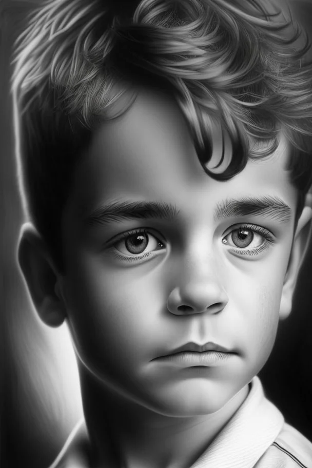 A portrait of cute handsome boy in black white by Michael Angelo