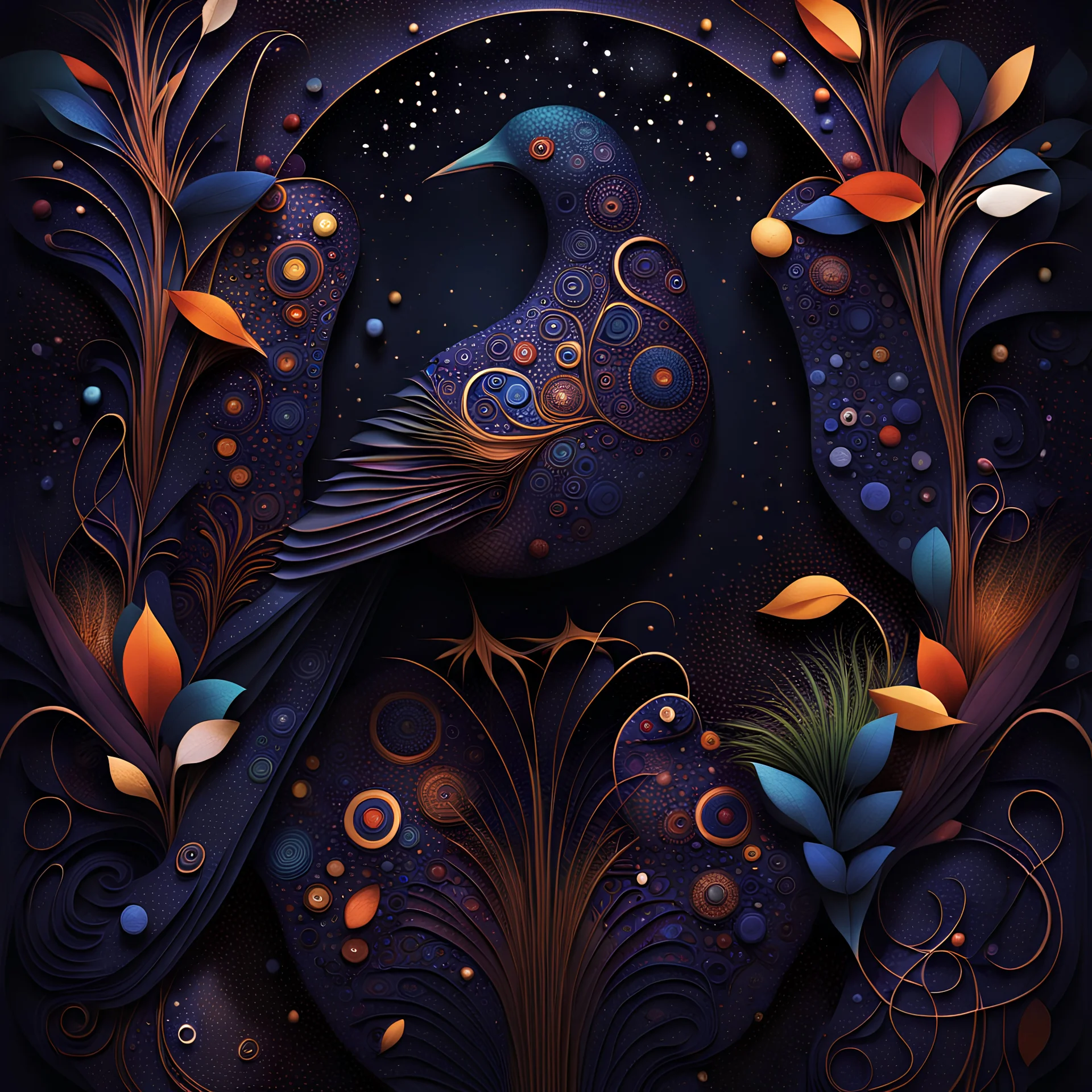 deep dark luminescence rich colors, reminiscent of abstract luxury, minimalist abstract pattern with dots and lines, clean with some abstract elements, with dark colors , trending on artstation, sharp focus, studio photo, intricate details, highly detailed, by Gustav Klimt, Antonio Gaudi, greg rutkowski, fantasy geometric galaxy bird plants