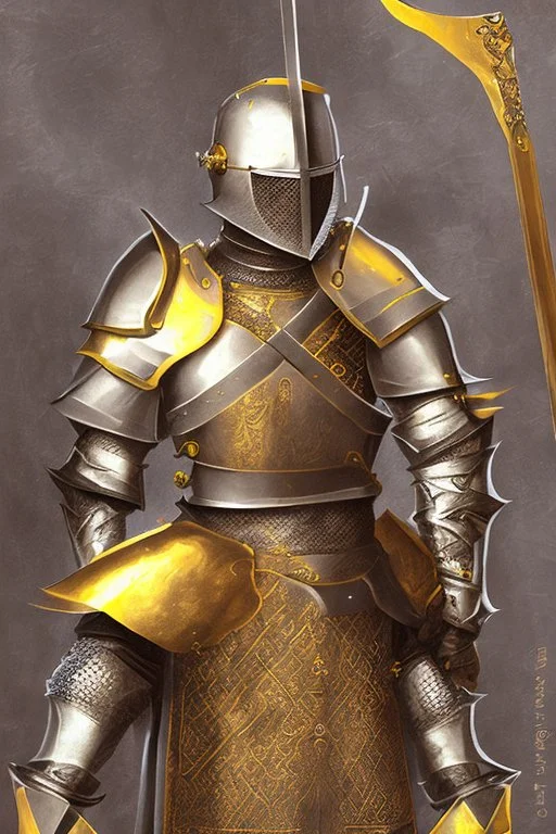 A handsome 30 year old knight, black hair, male bob haircut, in black-and-gold plate armor, golden katana in both hands, no beard, european