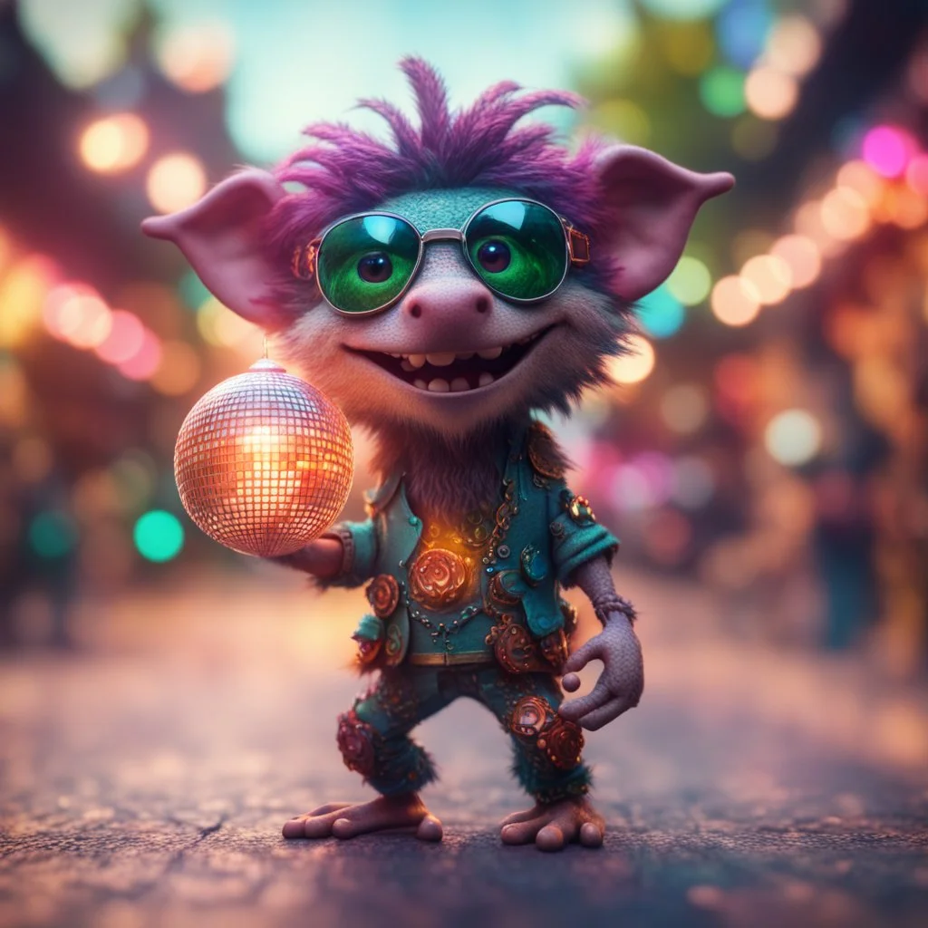 Gates as hairy groove funk kobold hippie holding disco ball ,bokeh like f/0.8, tilt-shift lens 8k, high detail, smooth render, down-light, unreal engine