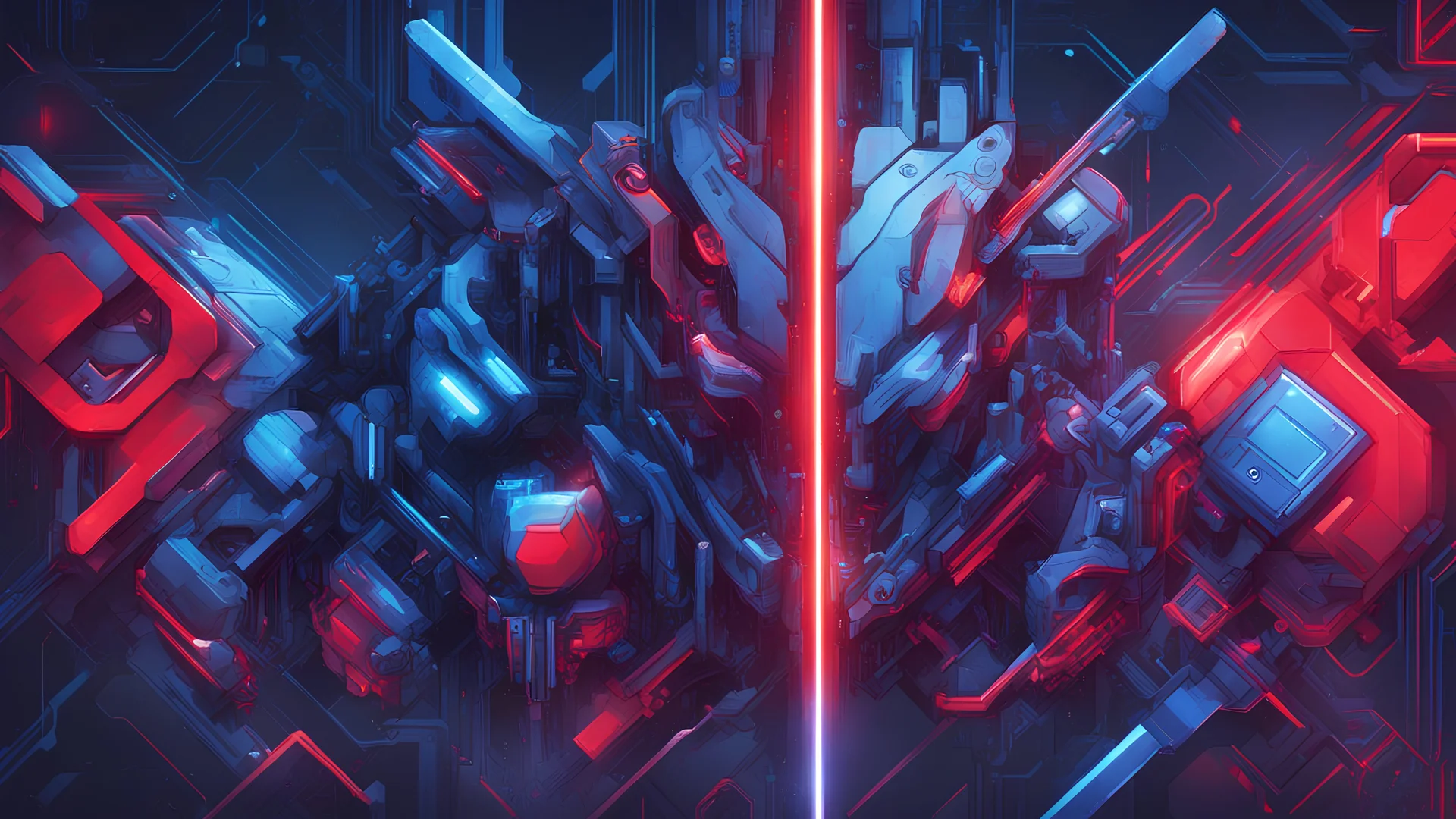 a cyber tech wallpaper that goes from red to blue from left to right