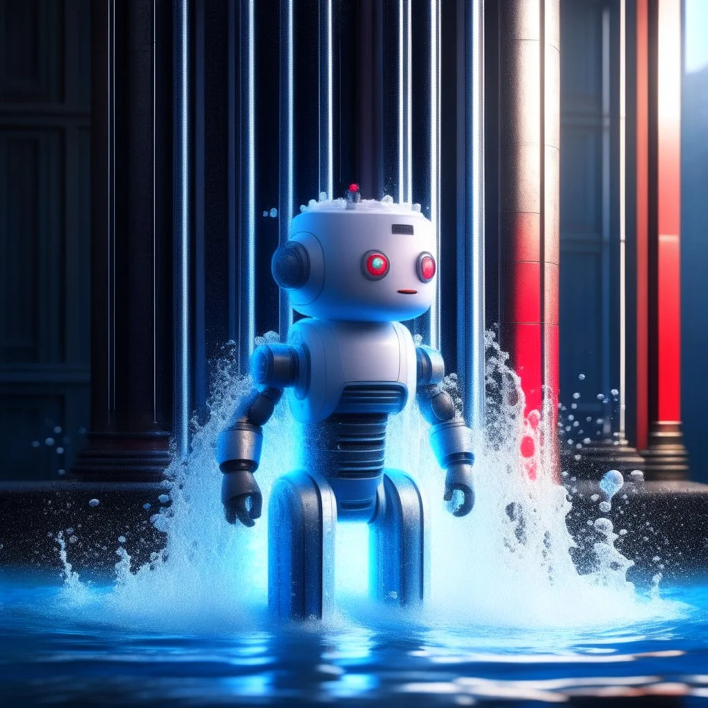 water flowing against a pillar, awesome cute sexy furry robot on a mission through the seasons, hatch, ladders, motion blur, 8k, downlight, soft light, depth of field, photorealism, trending on art station, lotsa detail