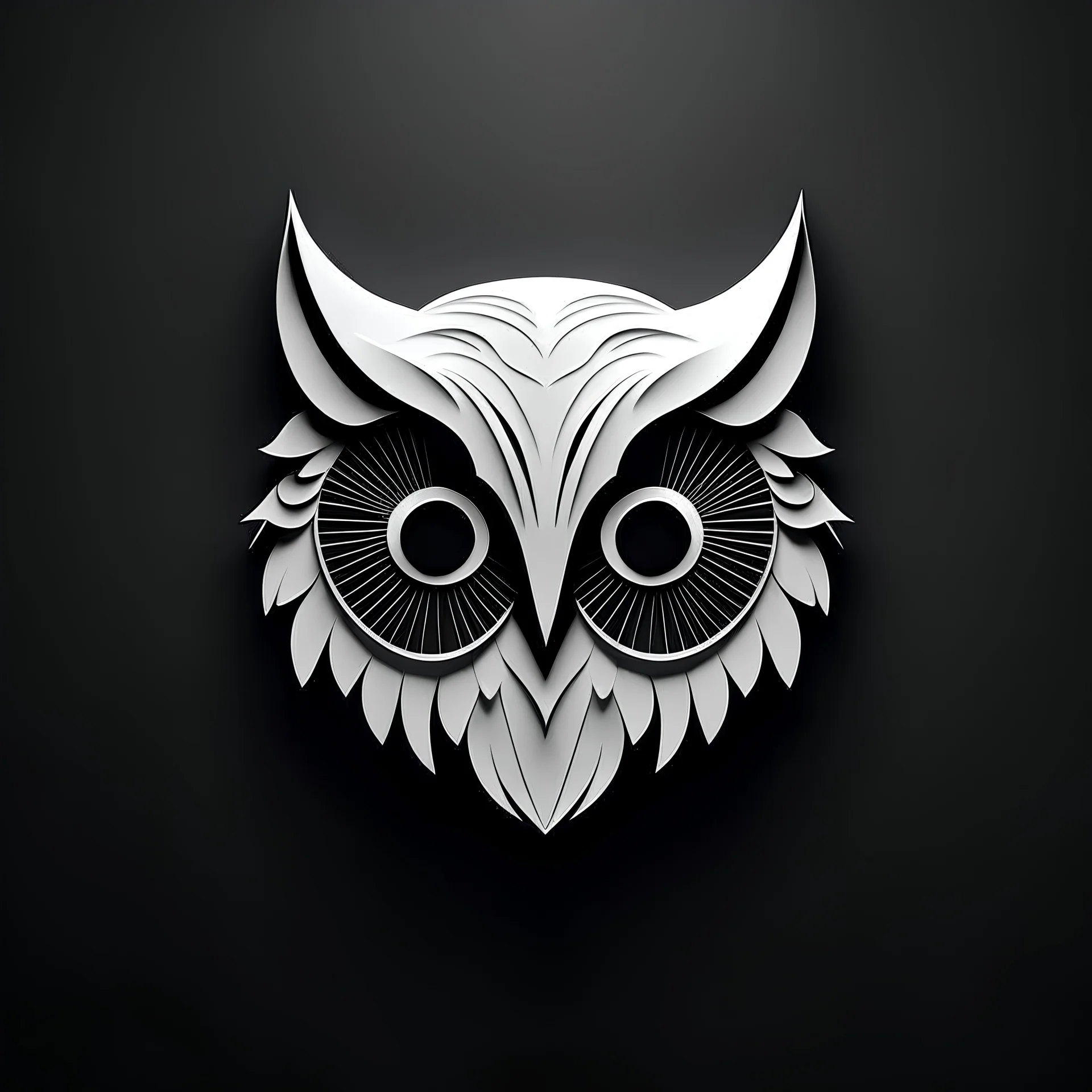 logo design, bunchy, 3d lighting, white owl, highly detailed face, cut off, symmetrical, friendly, minimal, round, simple, cute , only black