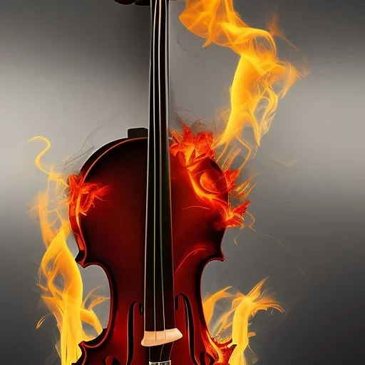 violin on fire, playing notes in a volcano