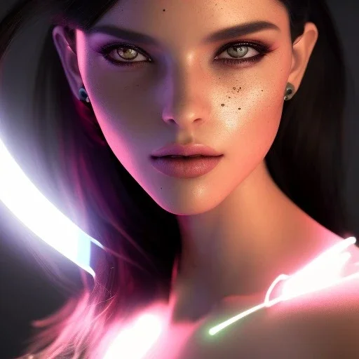 full body shot of a beautiful Arab girl, dark black hair, dark black eyes, high makeup, Artstation, Light Painting, Super-Resolution Microscopy 8K Phosphor Display, Glossy, Ray Tracing Reflections, RGB Displacement, Glowing Edges, RTX