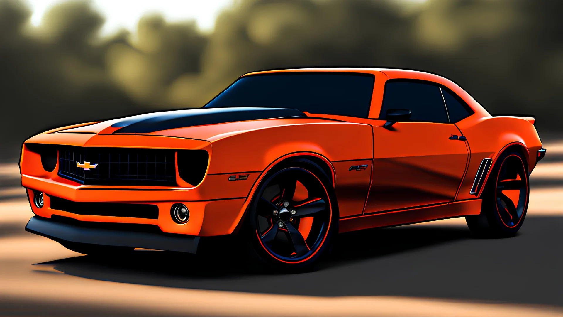 Fotorealistisch orangefarbener Chevrolet Camaro 2nd Gen