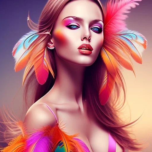 beautiful women with colorful feathers