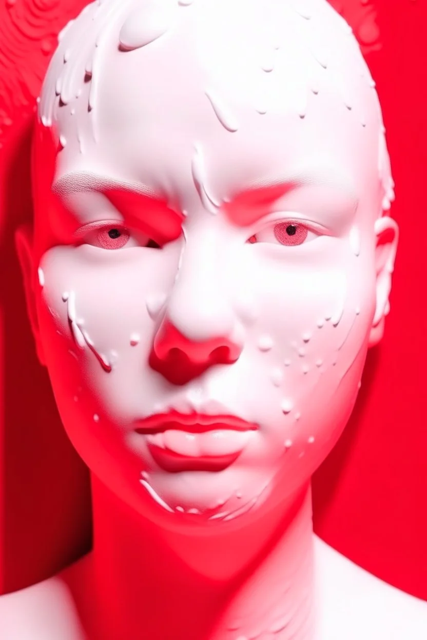 White rubber girl's face with rubber effect in all face with red sponge rubber effect