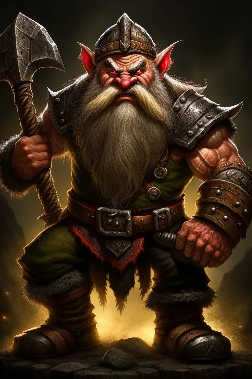 gnome warrior enraged fury berserker fantasy barbarian armored wild savage angry axes cleaver attack striking swinging chopping dual wielding two weapons mad consumed