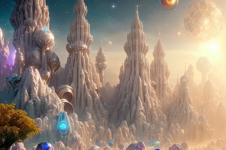  white and gold crystal cosmic and galactic ambiance, full of details, smooth, bright sunshine，soft light atmosphere, light effect，vaporwave colorful, concept art, smooth, extremely sharp detail, finely tuned detail, ultra high definition, 8 k, unreal engine 5, ultra sharp focus